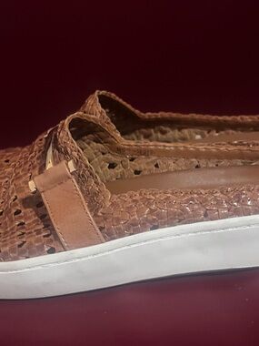 H by Halston Brown Woven Leather Loafers with White Sole